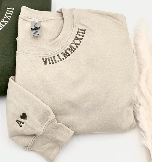 Embroidered Roman Numerals Anniversary Date Custom Sweatshirt